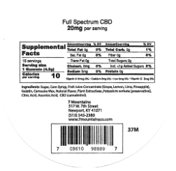 7 Mountains 300 mg Full Spectrum CBD Gummie Ingredients Label