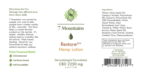 7 Mountains CBD Hemp Lotion Label