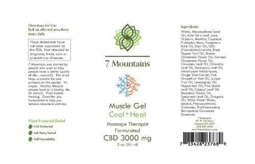 7 Mountains CBD Cool+Heat Muscle Gel Product Label